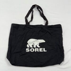 Sorel Black Canvas Tote Bag Bear‎ Logo Reusable Shopping Bag